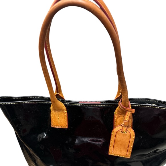 Dooney & Bourke Glossy Black Tote with Tan Accents - Picture 4 of 8